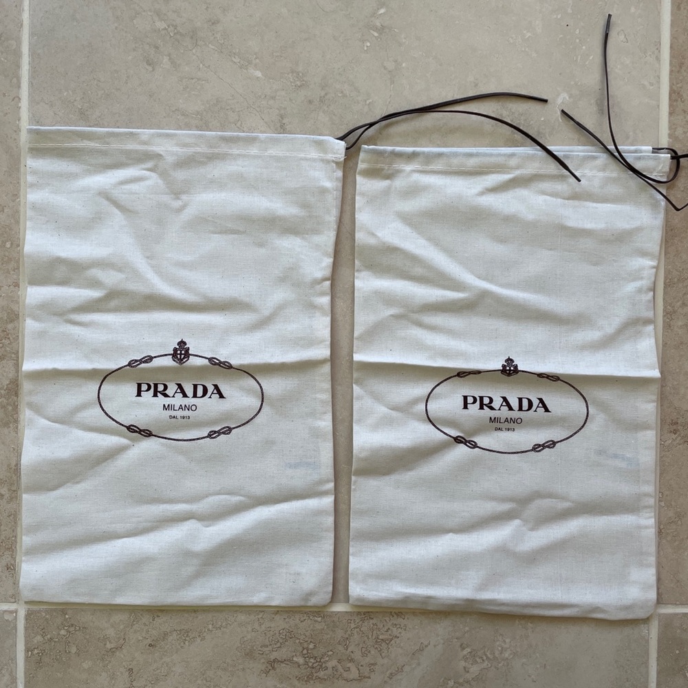 2 PRADA Milano shoe handbag tan dust cover bags Drawstring Logo